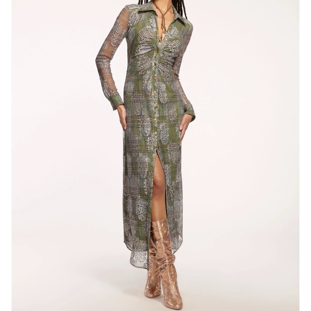 New Ramy Brook Wyatt Button Down Mesh XS Maxi Dress‎ Lined Button Down Night Out